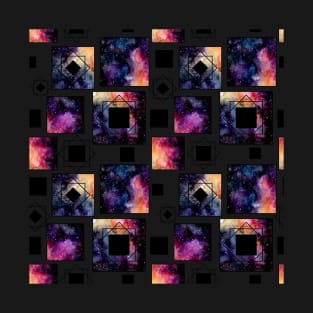 Watercolor Nebula and Starry Sky in Squares T-Shirt