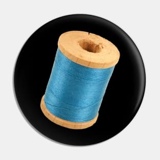 Wooden Spool of Blue Thread Pin