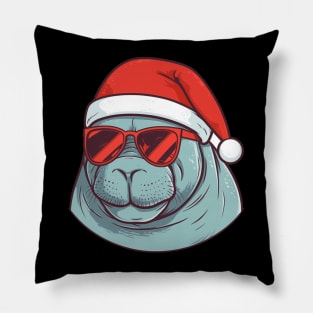 manatee in a Christmas hat Pillow