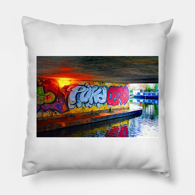 Graffiti Street Art Regent's Canal Camden London Pillow by AndyEvansPhotos