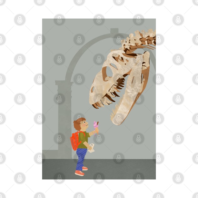 Little boy feeding museum dinosaur fossil ice cream by NattyDesigns