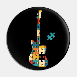 Retro Style Puzzle Offset Style Electric Guitar Silhouette Pin