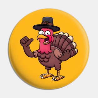 Happy Turkey With Pilgrim Hat Pin