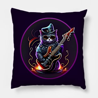 Neon Musician Cat Pillow