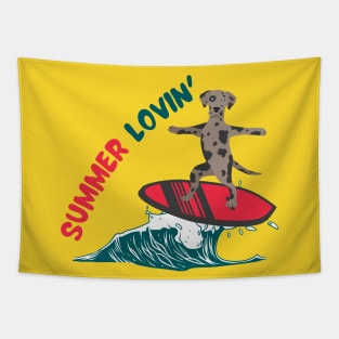 Summer Lovin' with Catahoula Leopard Dog Surfing on Sea Wave Tapestry