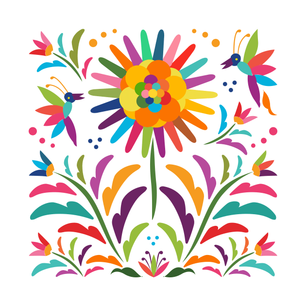 Mexican Otomi Floral Composition by Akbaly by Akbaly