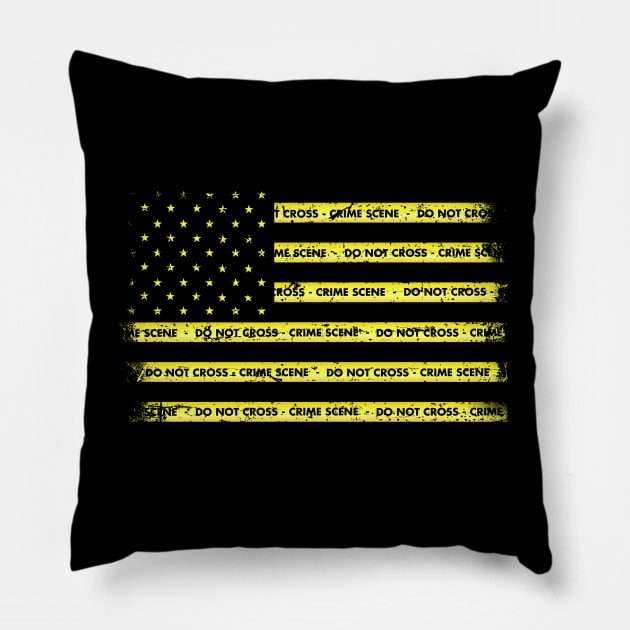 Crime Scene Detective Investigation USA Flag Pillow by All-About-Words