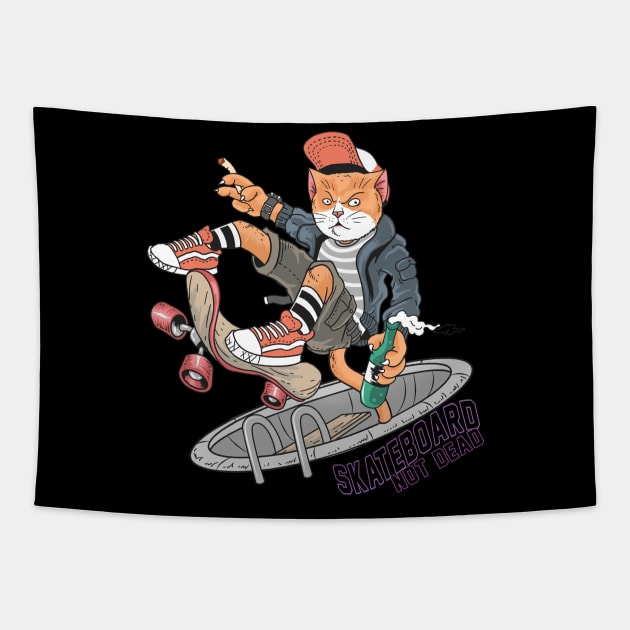 Skateboarding Cat Tapestry by letnothingstopyou