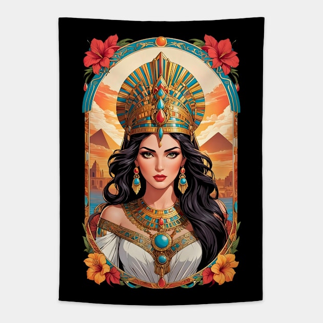 Cleopatra Queen of Egypt retro vintage floral design Tapestry by Neon City Bazaar