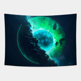 Emerald Lunar Core Cracking Open Tapestry