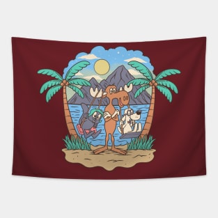 Rocky and friends swing on the beach summer vacation Tapestry