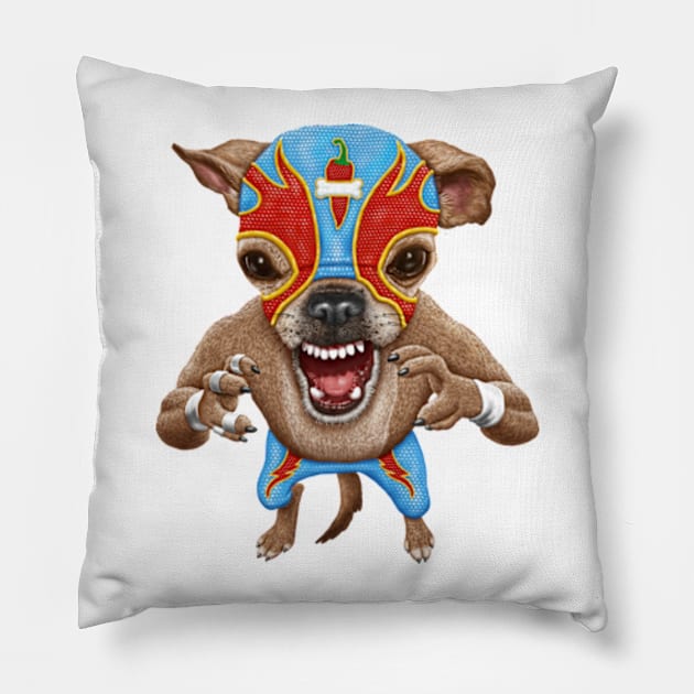 Loco Chihuahua Wrestler Pillow by Motzart