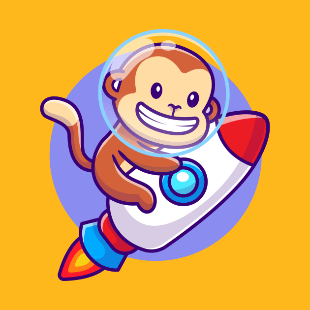 Cute Monkey Riding Rocket Cartoon by Catalyst Labs