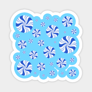 Chilly Blue Round Peppermint Holiday Pattern Magnet