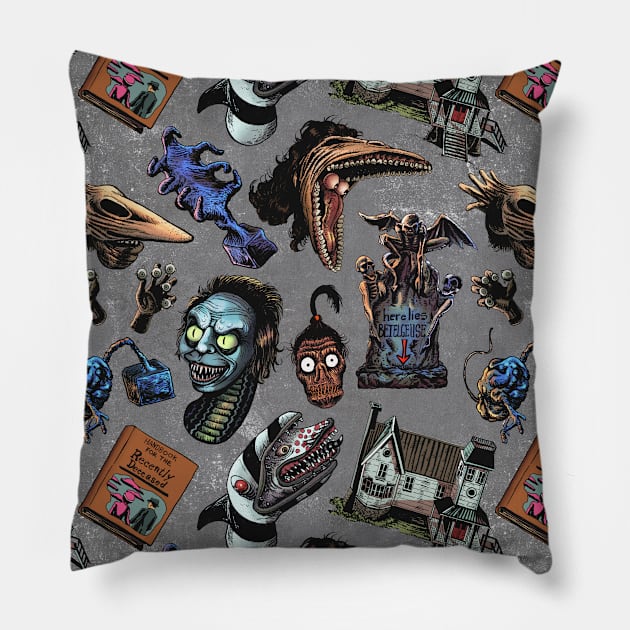 Beetlejuice - Grey Pattern Pillow by Creepsandbabes