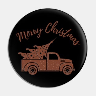 Merry Christmas Truck Tree Red Plaid T-shirt Pin