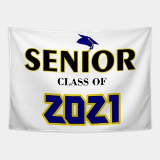 Senior Class of 2021 Blue and Yellow Graphic Design Tapestry