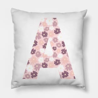 Letter A Purple Pink Flowers Background Design Pillow