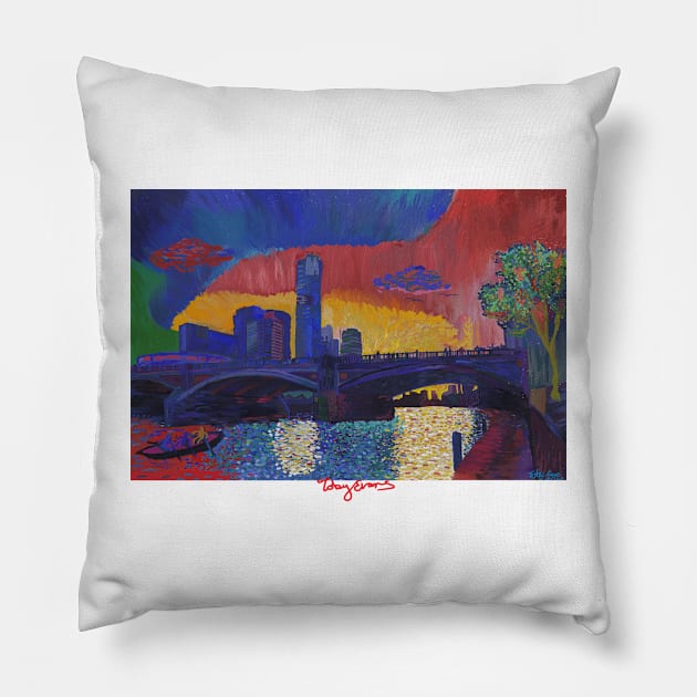 Melbourne - Princess Bridge on the Yarra River Pillow by tobycentreart