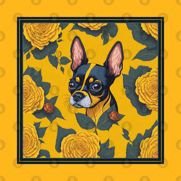 Dogs, Toy Terrier and flowers, dog, seamless print, style vector (yellow flowers & Toy Terrier #2) by xlhombat