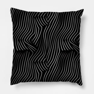 Monochrome Elegance: White Abstract Lines on Black Pillow