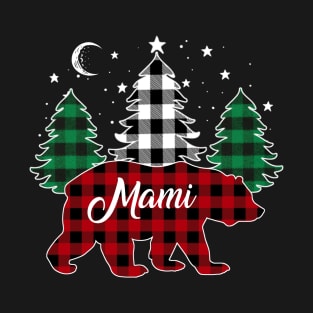 Mami Bear Buffalo Red Plaid Matching Family Christmas T-Shirt