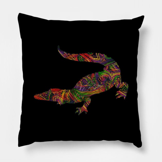 Alligator Lovers Vibrant Artists String Illustration Pillow by grendelfly73