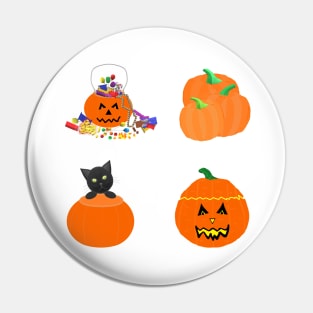 Halloween Pumpkins, Candy and Black Cat (White Background) Pin