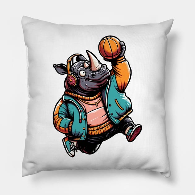 funny rhino basketball Pillow by TimeWarpWildlife