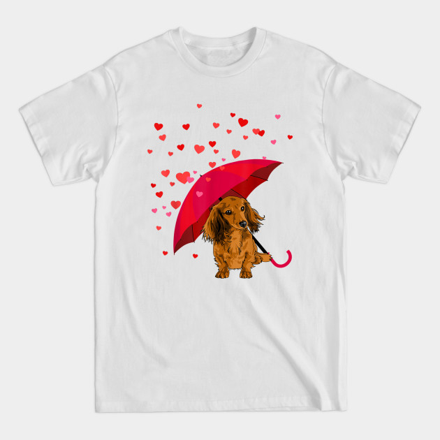 Disover Long Hair Dachshund In Raining Heart Valentine - Dachshund Valentine - T-Shirt