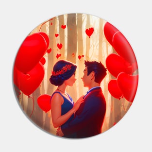 A beautiful couple with heart balloons Pin