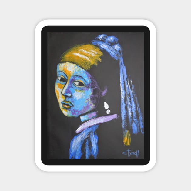 Girl With A Pearl Earring And Yellow Scarf - Portrait Magnet by CarmenT