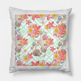 Modern tropical flowers seashells geometric design Pillow