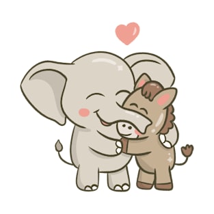 Elephant and Donkey Hugging T-Shirt