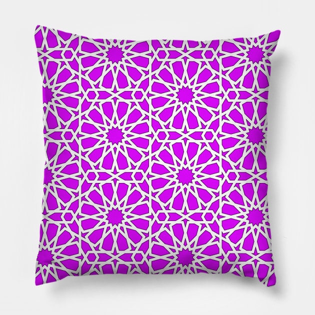 Pink and White Star Moroccan Star Pattern Pillow by Islanr