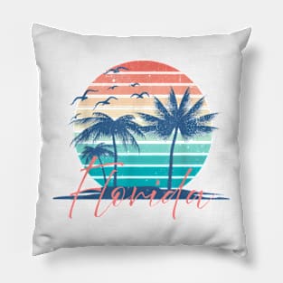 Florida Vintage Summer Vibes Beach Sunset Retro Palm Tree T-Shirt Pillow