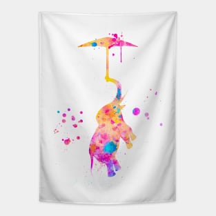 Colorful Pink Baby Elephant With Umbrella Watercolor Painting Tapestry