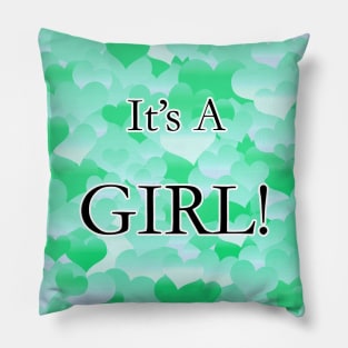 It's A Girl! Minty Hearts Pillow