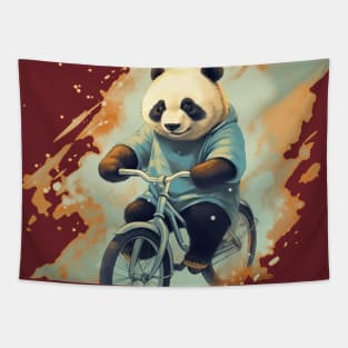 Panda Riding a Bike Tapestry