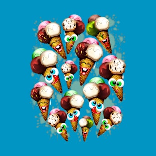 Ice Cream Cones Cartoon Summer Pattern T-Shirt