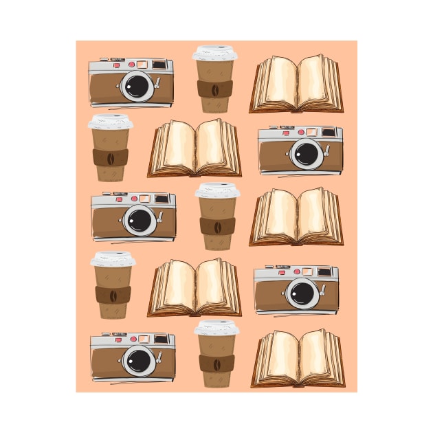 Camera, Coffee, and Books Pattern by casualism