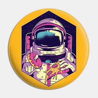 Astronaut Eating Donuts and Pizza in Space Artwork Pin
