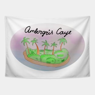 Ambergris Caye watercolor Island travel, beach, sea and palm trees. Holidays and rest, summer and relaxation Tapestry