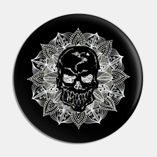 white Mandala Circle Human Skull Pin