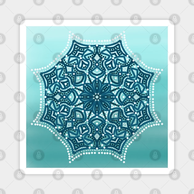 Aqua Blue Gradient Mandala Design Magnet by TANSHAMAYA