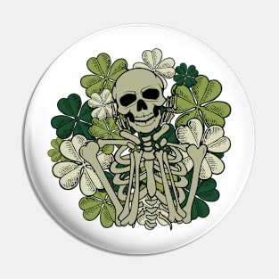 Lucky Shamrock Clover Skeleton Saint Patricks Day Pin