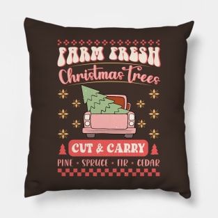 Farm Fresh Christmas Trees Vintage Retro Pillow