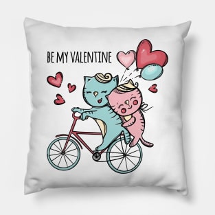 cats riding bicycle love Pillow