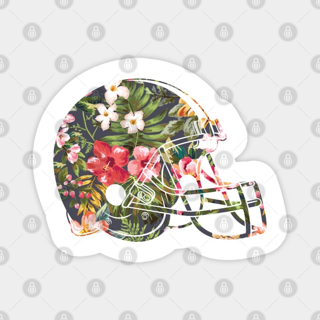 Tropical Floral Print Football Helmet Magnet by Tingsy