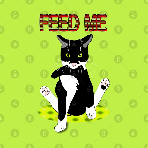 Cute Tuxedo Cat Hungry cat Feed Me Copyright by TeAnne by TeAnne